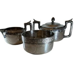 Antique Gorham 3 Piece silver solder sugar pot, Creamer And Bowl